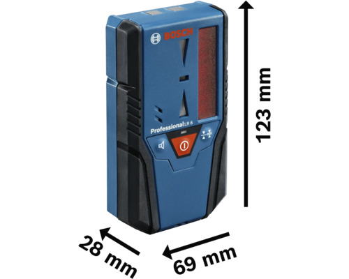 Bosch Professional LR 6 Linienlaser Empfänger mit den Maßen 123 mm x 69 mm x 28 mm