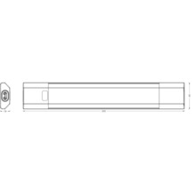Technische Zeichnung einer Lampe mit den Maßen 500 mm Länge, 49 mm Höhe und 18 mm Tiefe