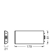 Maßzeichnung einer Leuchte mit den Maßen 179, 81 und 21 Millimeter