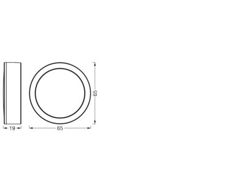 Technische Zeichnung einer runden LED-Lampe mit Abmessungen