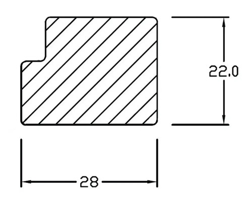 Technische Zeichnung eines Profils mit den Maßen 28 mal 22 Millimeter.
