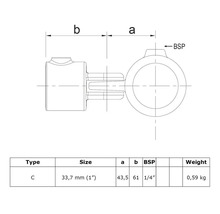 Technische Zeichnung eines Fittings mit Maßangaben und Gewichtsangabe