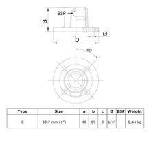 Technische Zeichnung von Typ C, Größe 33,7 mm, 1/4 Zoll BSP, Gewicht 0,44 kg