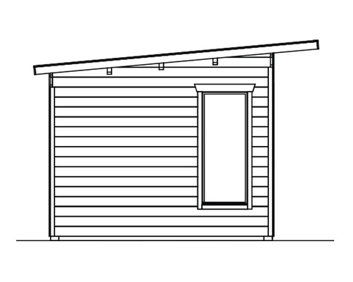 Illustration eines Gartenhauses mit Pultdach und Fenster