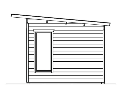 Illustration eines Gartenhauses mit Fenster und Pultdach