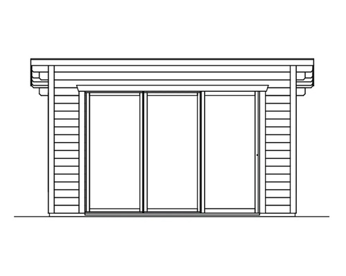 Illustration eines Gartenhauses mit drei Glasschiebetüren