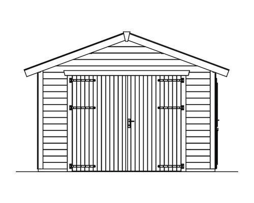 Illustration eines Holzgartenhauses mit Doppeltür