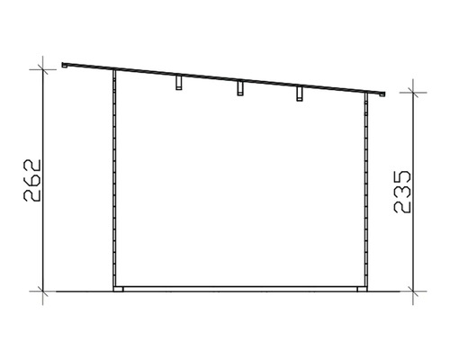 Technische Zeichnung eines Holzschuppens mit Höhenangaben