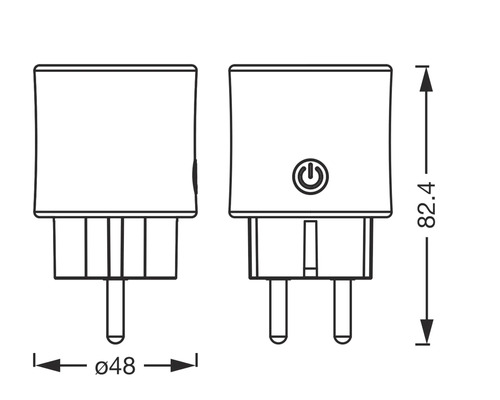 Illustration eines Steckers mit den Maßangaben Durchmesser 48 und Höhe 82.4
