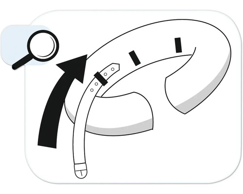 Symbol für einstellbare Kragengröße mit Lupe und Pfeil