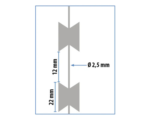 Abbildung der Abmessungen eines Produkts mit einem Durchmesser von 2,5 Millimetern.