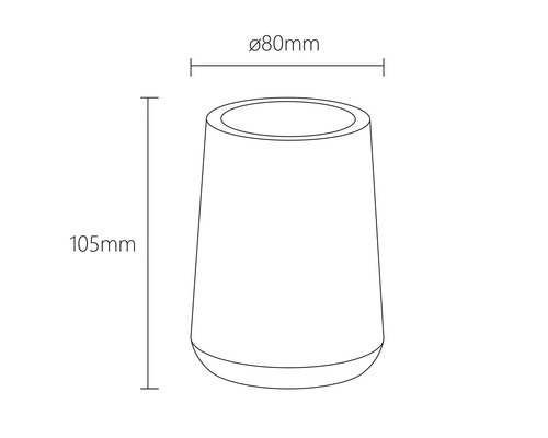 Technische Zeichnung einer Leuchte mit den Maßen 80 mm Durchmesser und 105 mm Höhe