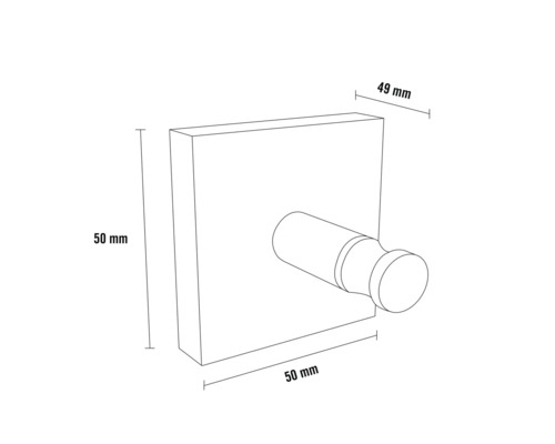 Umrisszeichnung einer Wandgarderobe mit den Maßen 50 mal 50 mal 49 Millimeter