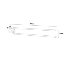 Abbildung eines Handtuchhalters mit Abmessungen von 480 mm Länge, 77 mm Höhe und 52 mm Tiefe.