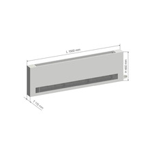 Konvektor mit den Maßen 1500 mm Länge, 450 mm Höhe und 115 mm Tiefe.