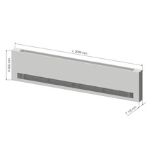 Konvektor mit den Maßen Länge 2000 Millimeter, Höhe 450 Millimeter und Tiefe 115 Millimeter.