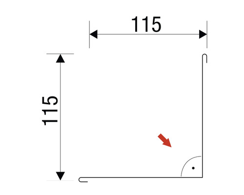 Technische Zeichnung einer Ecke mit den Maßen 115 x 115 Millimeter