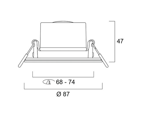 Technische Zeichnung einer Einbauleuchte mit Maßangaben