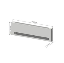 Gebäudeheizkörper mit den Maßen Länge 1500 mm, Höhe 450 mm und Tiefe 115 mm.