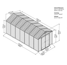 Technische Zeichnung eines Gerätehauses mit Maßangaben