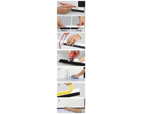 Anleitung zur Montage einer Türbodendichtung mit Markierung, Kürzung, Reinigung und Anbringung