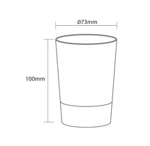 Technische Zeichnung eines Bechers mit den Maßen 73 Millimeter Durchmesser und 100 Millimeter Höhe