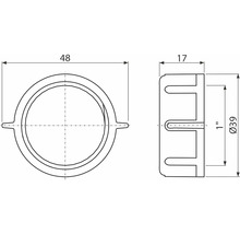 Technische Zeichnung einer Rohrmanschette mit den Maßen 48 Millimeter, 17 Millimeter und einem Durchmesser von 39 Millimeter.
