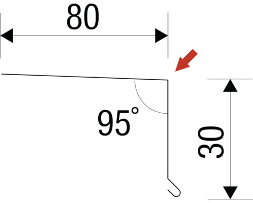 Technische Zeichnung eines Winkelblechs mit den Maßen 80 mal 30 Millimeter und einem Winkel von 95 Grad.