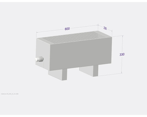 Abbildung eines Heizkörpers mit den Maßen 600 x 230 x 330 Millimeter