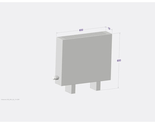 Abbildung eines Heizkörpers mit den Maßen 600 x 600 x 130 Millimeter.