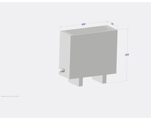 Heizkörper mit den Maßen 600 x 600 x 230 Millimeter.