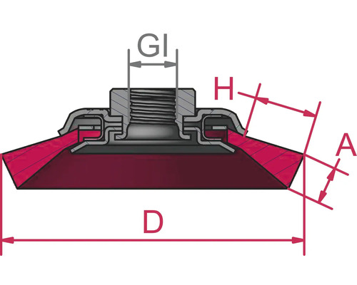 Technische Zeichnung eines Saughebers mit Maßangaben