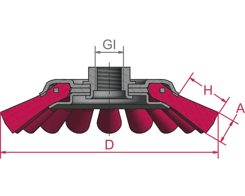 Technische Zeichnung einer Schleifscheibe mit Maßangaben