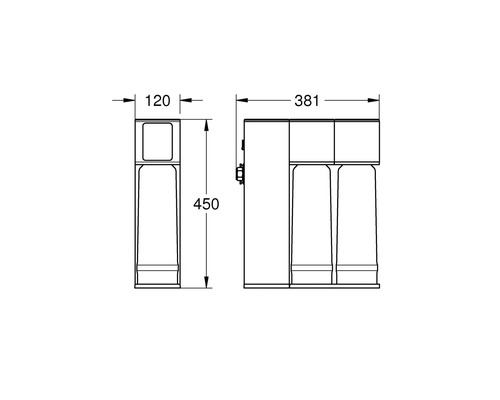 Technische Zeichnung eines Waschtischunterschranks mit Maßangaben