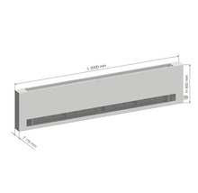 Sockelheizung mit den Maßen Länge 2000 mm, Höhe 450 mm und Tiefe 115 mm.