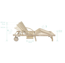 Sonnenliege GARDEN PLACE Maja 196 x 60 x 33,5 cm beige aus robustem Akazienholz, Rückenlehne verstellbar, Klappfunktion für platzsparende Lagerung, mit Rollen, inkl. ausziehbarer Beistelltisch