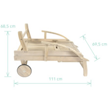 Sonnenliege GARDEN PLACE Maja 196 x 60 x 33,5 cm beige aus robustem Akazienholz, Rückenlehne verstellbar, Klappfunktion für platzsparende Lagerung, mit Rollen, inkl. ausziehbarer Beistelltisch