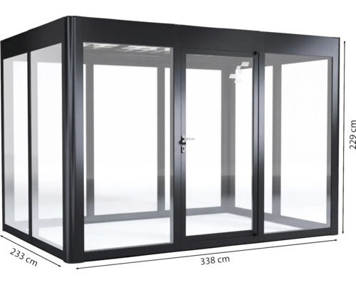 Garten-Pavillon mit Glastüren und Aluminiumrahmen, 338 x 233 x 229 cm