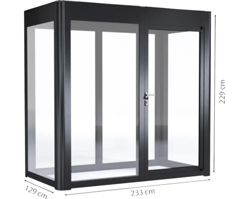 Gartenpavillon aus Aluminium mit Glas, 233 mal 129 mal 229 Zentimeter