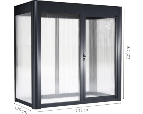Gewächshaus mit den Maßen 229 cm Höhe, 129 cm Breite und 233 cm Länge