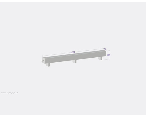 Betonbord mit Abmessungen von 2000 x 130 x 250 Millimeter