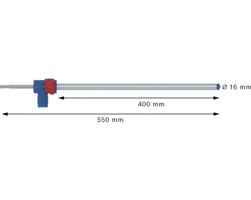 Skizze einer Lanzendüse mit den Maßen 550 mm Gesamtlänge, 400 mm Lanzendüse Länge und 16 mm Durchmesser