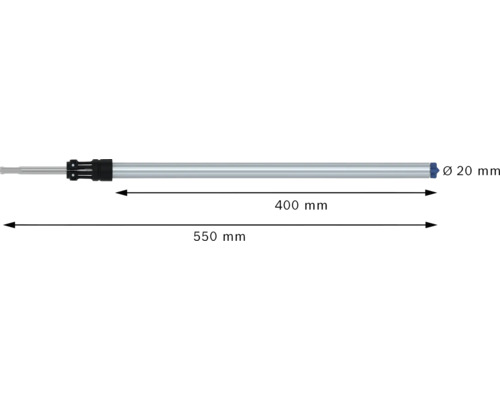 Verlängerungsstange mit den Massen 550 mm Länge und 20 mm Durchmesser