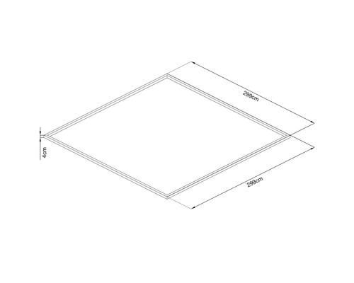 Illustration eines 299 mal 299 Zentimeter großen Rahmens mit einer Dicke von 4 Zentimetern