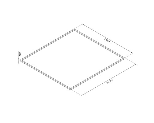 Technische Zeichnung eines Rahmens mit den Maßen 210 cm mal 230 cm und einer Rahmenstärke von 4 cm.