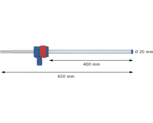 Abbildung einer Lanze mit Maßangaben: 20 mm Durchmesser, 400 mm und 650 mm Länge.