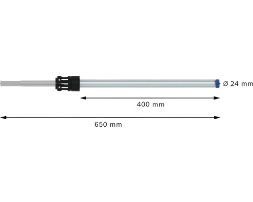 Verlängerung mit den Maßen 650 mm Länge und 24 mm Durchmesser.