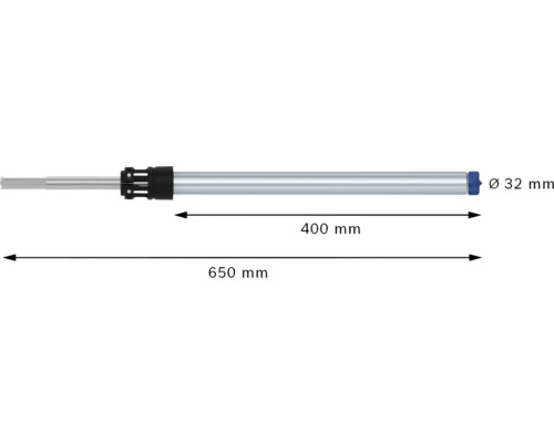 Abbildung eines Bohrers mit den Maßangaben 650 mm Gesamtlänge, 400 mm Arbeitslänge und 32 mm Durchmesser