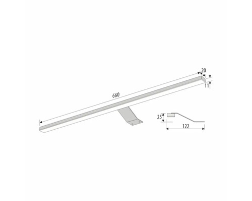 Technische Zeichnung einer LED-Leuchte mit Maßangaben