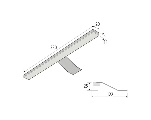 Technische Zeichnung einer Halterung mit Maßangaben